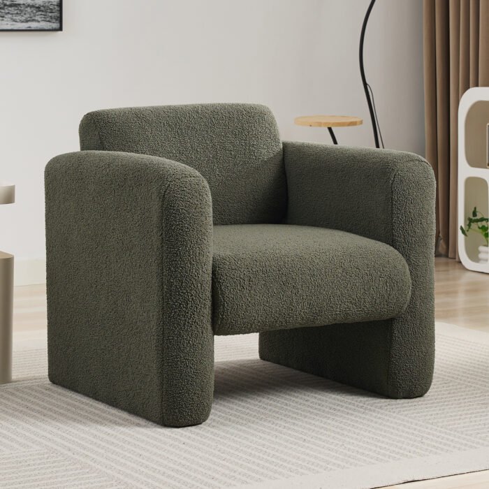 Modern style comfortable armchair with sheepskin Sherpa fabric with backrest and pillow - Image 4