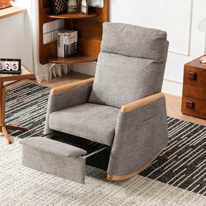 Accent Rocking Chair with Footrest and High Back and Rubber Wood - Image 2