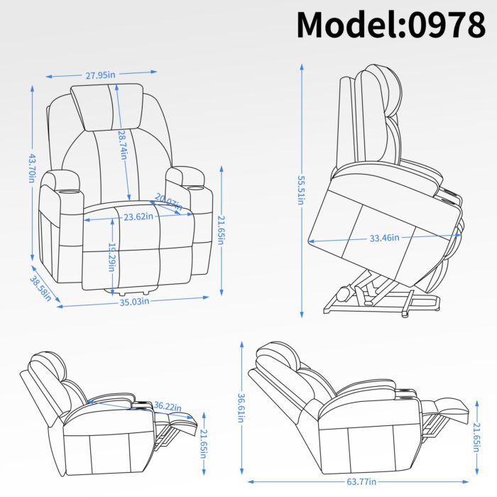 Up to 350lbs Okin Motor Power Lift Recliner Chair for Elderly Brown - Image 21