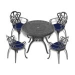 Ø39.37-inch Cast Aluminum Patio Dining Table With Black Frame and Umbrella Hole - Image 3