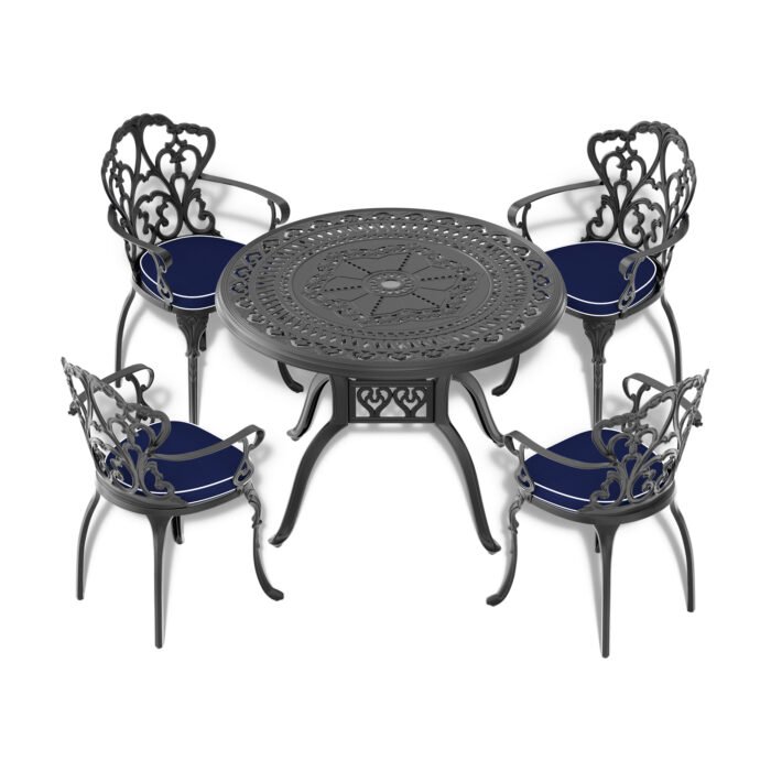 Ø39.37-inch Cast Aluminum Patio Dining Table With Black Frame and Umbrella Hole - Image 3