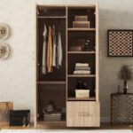 Wooden Wardrobe with Double Doors and Hanging Rod and 5 Fixed Shelves - Image 3