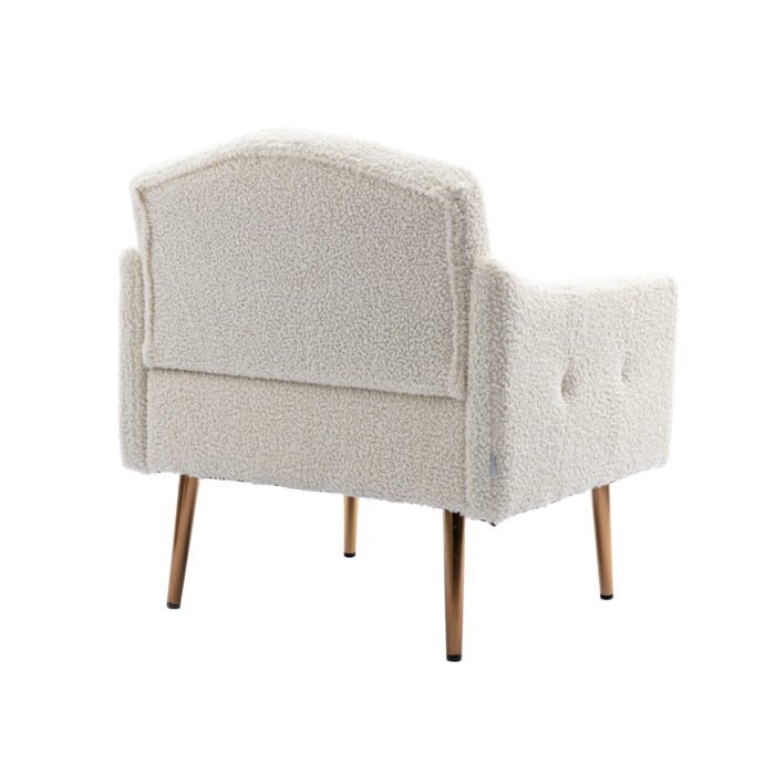 COOLMORE Accent style plush decorative fabric armchair with golden metal legs (white) - Image 9