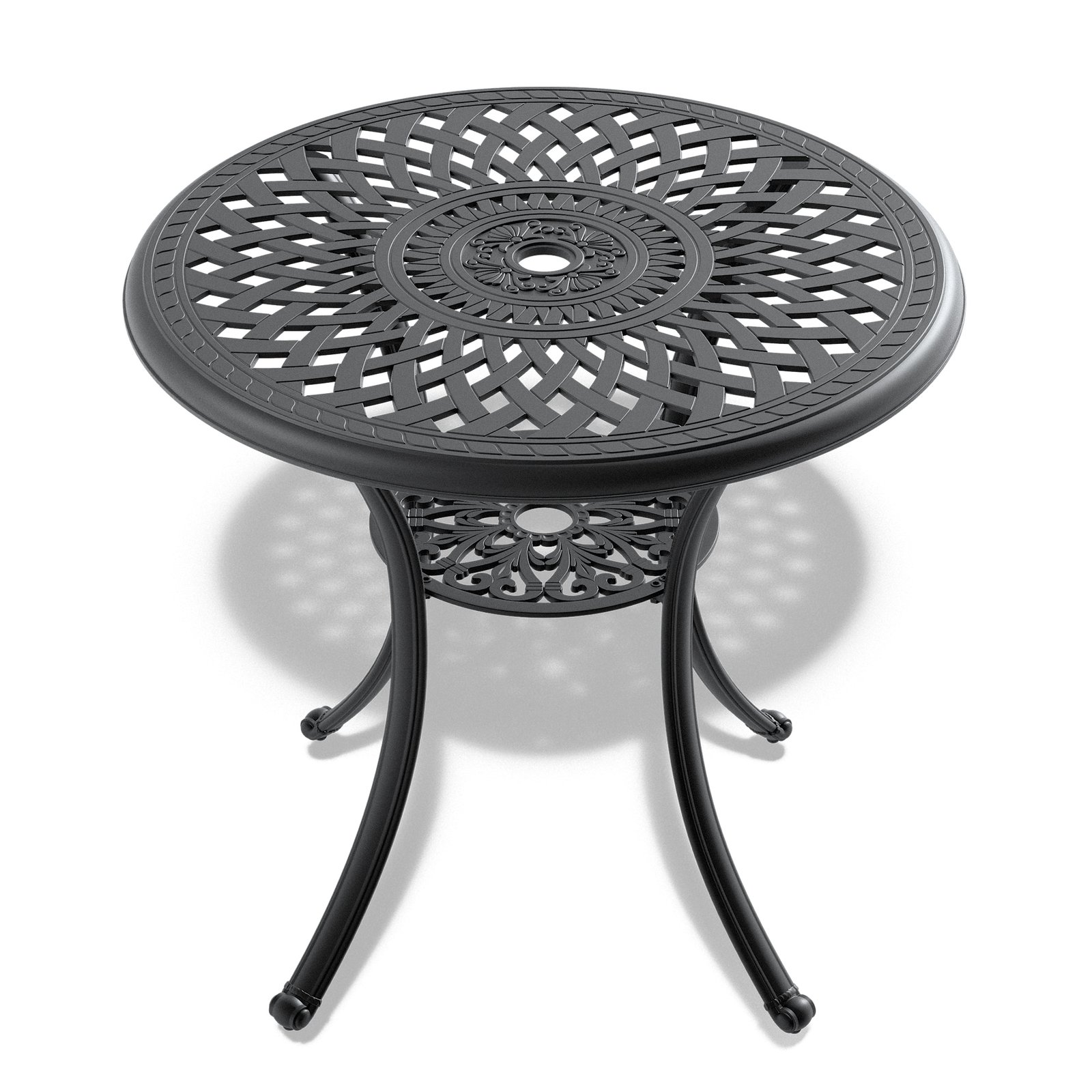517190157 Ø30.71-inch Cast Aluminum Patio Dining Table With Black Frame and Umbrella Hole - Image 1