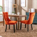 Tufted Solid Wood Contemporary Velvet Upholstered Dining Chairs (2-Pcs Set) Orange - Image 2