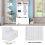 Entryway and Hallway 4 in1 Coat Rack with Shoe Storage Bench and 4 Hooks, White - Image 16