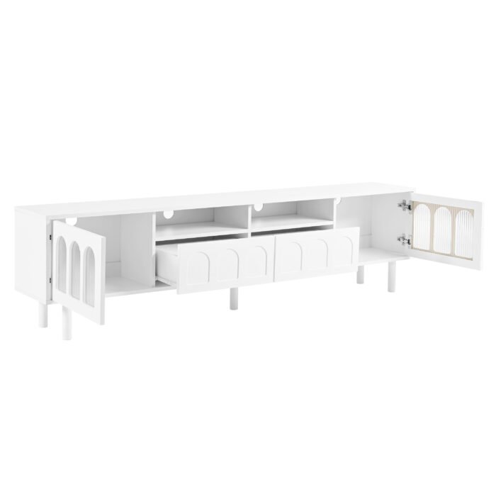ON-TRANS TV stand with LED light strip and tempered glass door (up 80"), White - Image 11