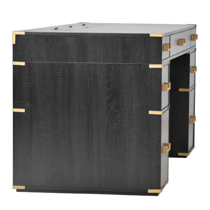 70 inch classic and traditional executive desk with metal trim and 2 file drawers and USB ports - Image 29