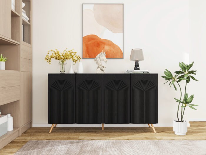 Arched 3D carved 4-door buffet cabinet with storage space and adjustable shelves - Image 2