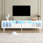 ON-TRANS TV stand with LED light strip and tempered glass door (up 80"), White - Image 15