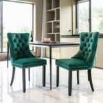 Tufted Solid Wood Contemporary Velvet Upholstered Dining Chairs (2-Pcs Set) Green - Image 2