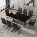 Modern minimalist dining table marble glass imitation with silver metal legs - Image 2