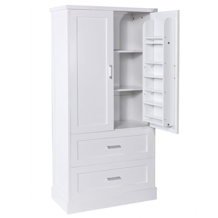Tall Bathroom Storage Cabinet with Two Doors and Drawers and Adjustable Shelf - Image 16