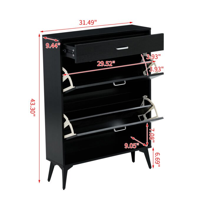Shoe Cabinet with storage shelves,, Black - Image 4