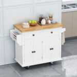 Kitchen Island Cart with Two Locking Wheels and Two Drawers Spice Rack - Image 7