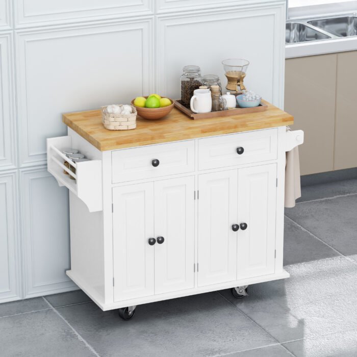 Kitchen Island Cart with Two Locking Wheels and Two Drawers Spice Rack - Image 7