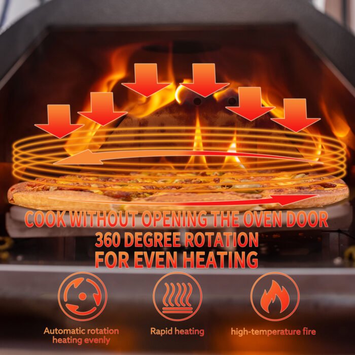 Stainless Steel Wood Fired Outdoor Pizza Oven 12" Automatic Rotatable - Image 9