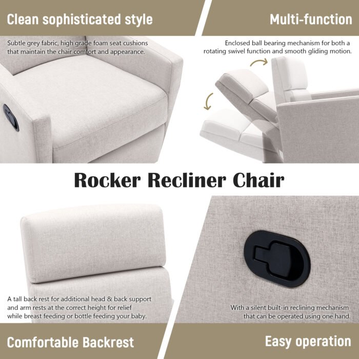 Modern Upholstered Rocker Nursery Chair Plush Glider Swivel Recliner - Image 12