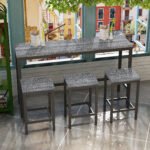 Modern Design Kitchen Dining Table Set with 3 Stools, Gray