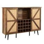 Faux Rattan Barn Door Wine Cabinet with Wine Glass Rack and Double Door Design - Image 7