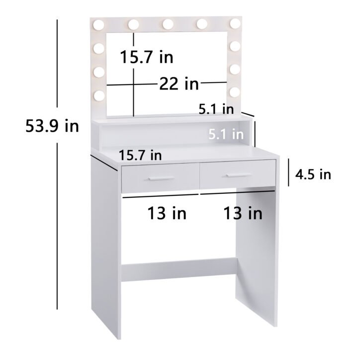 Makeup Vanity Desk with Mirror and Light, White - Image 6