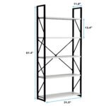 5-Tier Freestanding White Bookshelf with Minimalist Open Display, White - Image 3