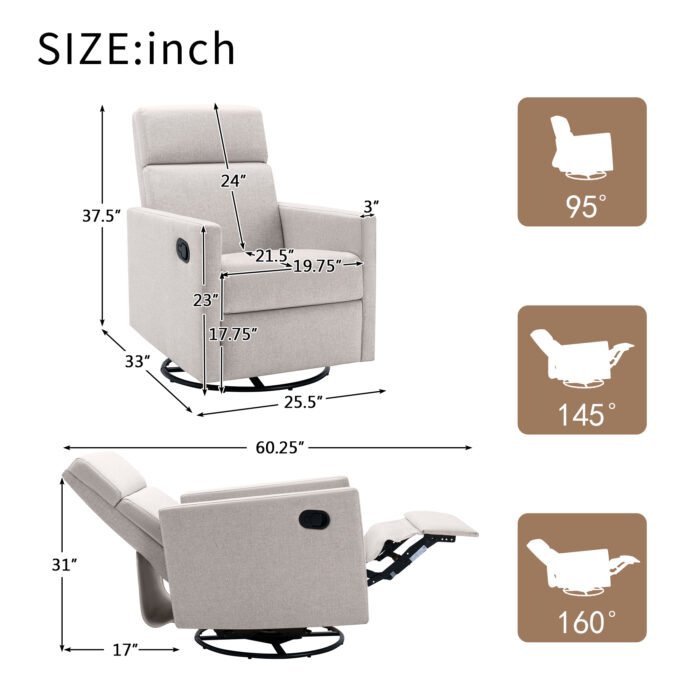 Modern Upholstered Rocker Nursery Chair Plush Glider Swivel Recliner - Image 14