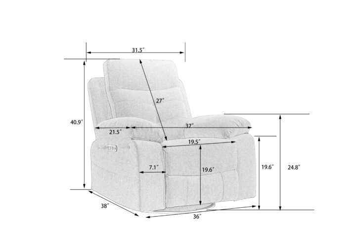 270 degree rotating electric recliner with speaker, LED light and USB+C charging port - Image 10