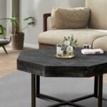 Wooden octagonal retro patchwork craft wooden tabletop coffee table with metal leg - Image 4