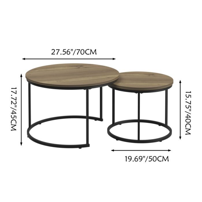 A set of nested round coffee tables coffee table with sturdy metal frame - Image 7