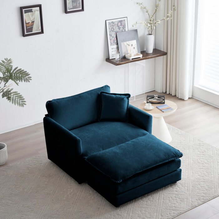 modern style armchair with extendable Ottoman, blue - Image 4