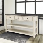 Retro Design Console Table with Two Open Shelves (Espresso+Beige)