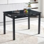 Black Ceramic Rectangular Expandable Dining Room Table For Small Kitchen Space