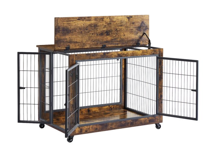 Furniture Dog Cage with Double Doors, Rustic Brown - Image 10