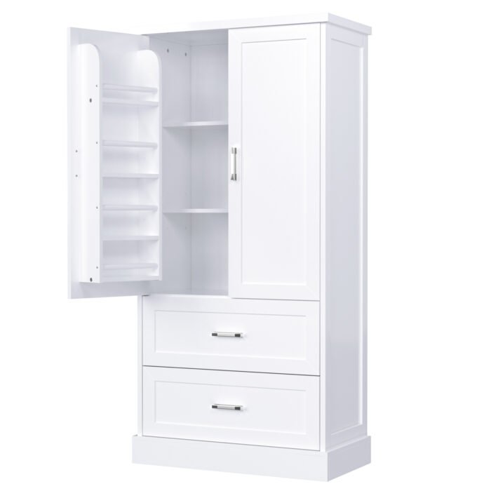 Tall Bathroom Storage Cabinet with Two Doors and Drawers and Adjustable Shelf - Image 14