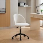 Velvet fabric adjustable rotating office chair with mid back, White - Image 2