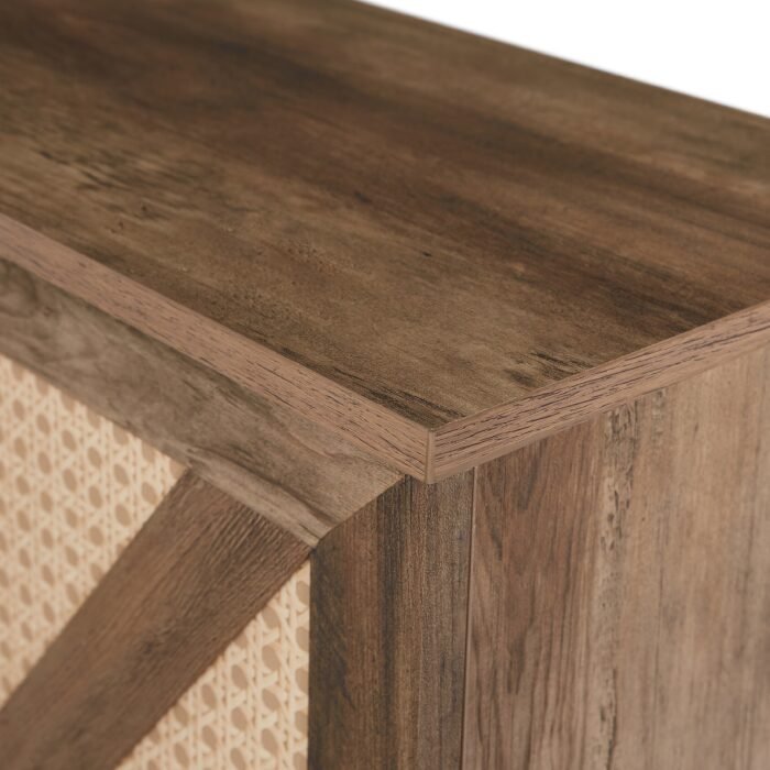 Faux Rattan Barn Door Wine Cabinet with Wine Glass Rack and Double Door Design - Image 14