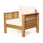 Outdoor Acacia Wood Club Chairs with Cushions, Teak+Beige (Set of 2) - Image 7