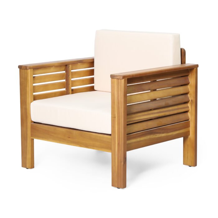 Outdoor Acacia Wood Club Chairs with Cushions, Teak+Beige (Set of 2) - Image 7
