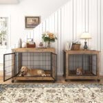 Furniture Dog Cage with Double Doors, Rustic Brown - Image 4