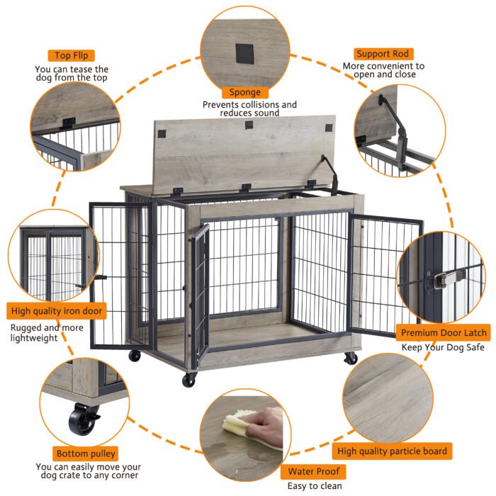 Furniture Dog Cage with Double Doors Grey - Image 6