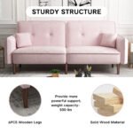 Convertible Sofa Bed with Wood Legs in Velvet (Pink) - Image 8