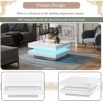ON-TREND High Gloss Minimalist Design with LED Lights 2-Tier Square Coffee Table White - Image 5