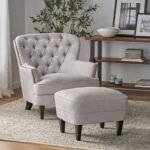 Fabric club stylish cushioned armchair with Ottoman set - Image 2
