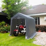 7×8 FT Gazebo Portable Storage Shelter Shed with 2 Roll up Zipper Doors and Vents Carport, Gray