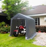 7×8 FT Gazebo Portable Storage Shelter Shed with 2 Roll up Zipper Doors and Vents Carport, Gray