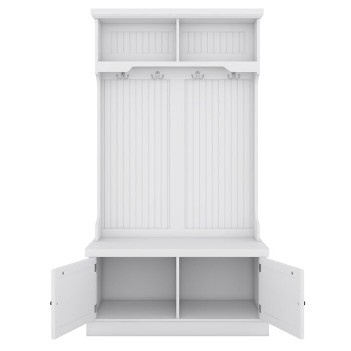 Entryway and Hallway 4 in1 Coat Rack with Shoe Storage Bench and 4 Hooks, White - Image 19