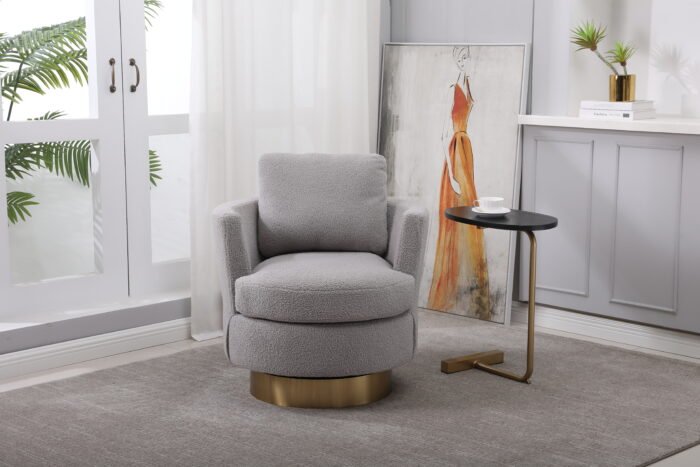 Teddy Rotating Emphasis Bucket Armchair with Gold Stainless Steel Base, Gray - Image 5