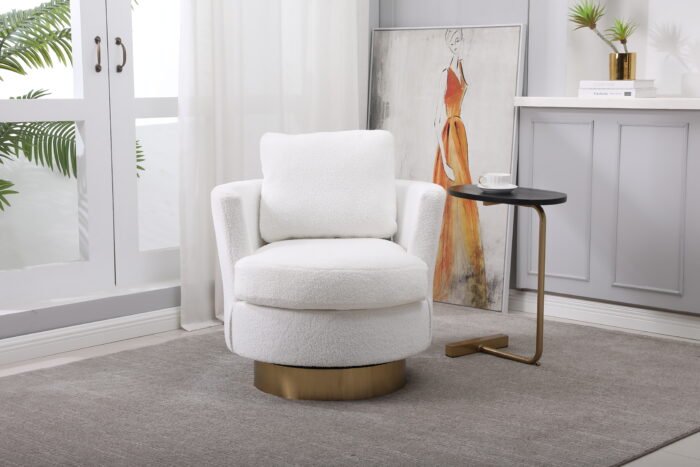 Teddy Rotating Emphasis Bucket Armchair with Gold Stainless Steel Base - Image 4