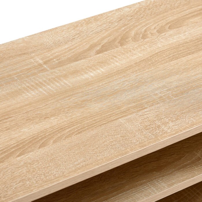 Rattan TV cabinet with double sliding doors and adjustable shelfs and solid wooden legs, Natural - Image 18